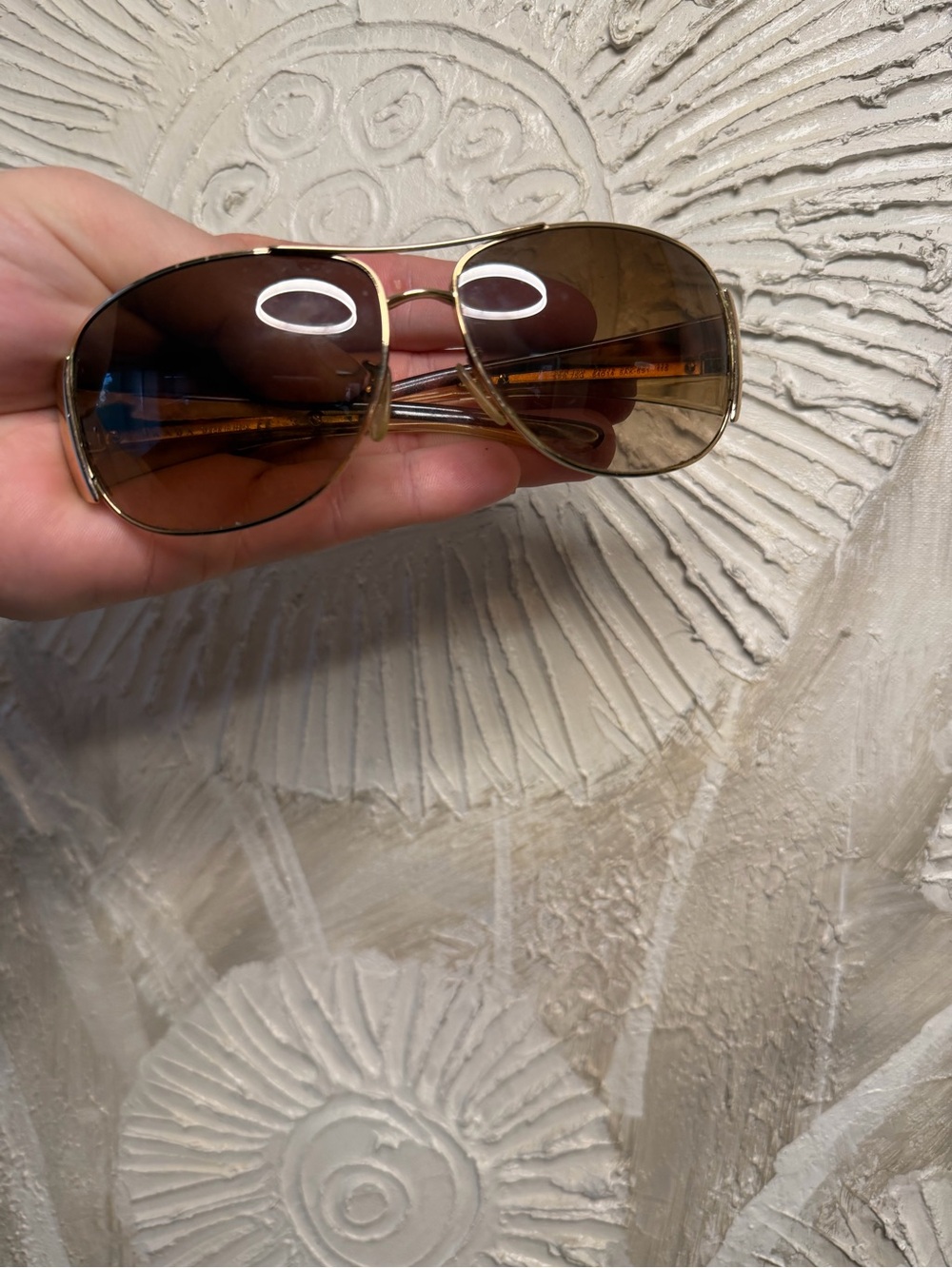 Prada SPR 75G Oversized Aviator Shield Sunglasses Brown / Gold